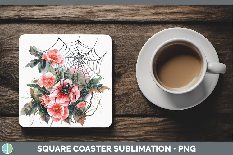 Halloween Spiderweb Flowers Begonia Square Coaster Sublimati
