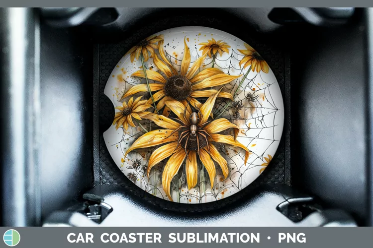 Halloween Spiderweb Flowers Black-eyed Susan Car Coaster Sub