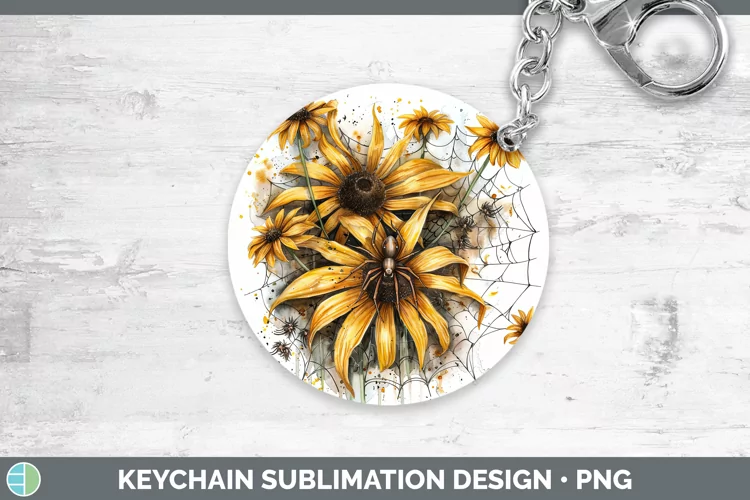 Halloween Spiderweb Flowers Black-eyed Susan Keychain Sublim