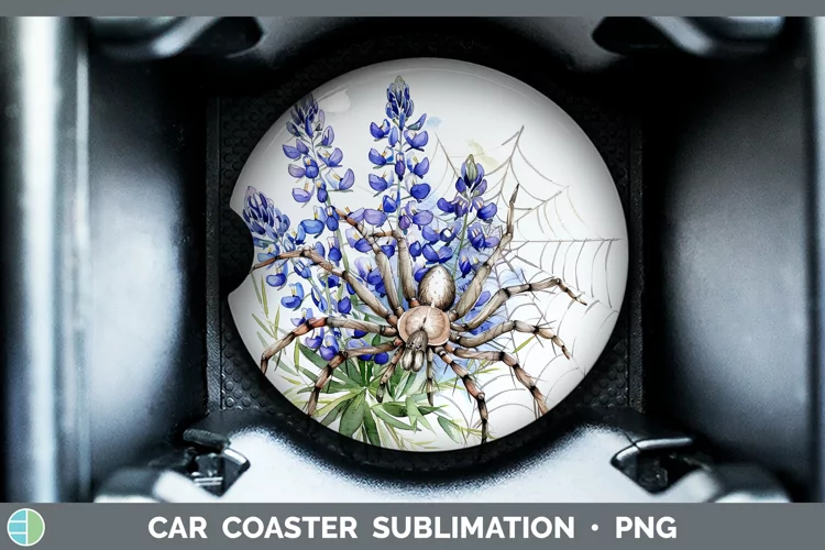 Halloween Spiderweb Flowers Bluebonnet Car Coaster Sublimati