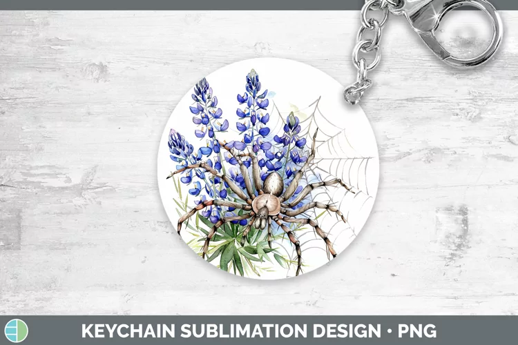 Halloween Spiderweb Flowers Bluebonnet Keychain Sublimation