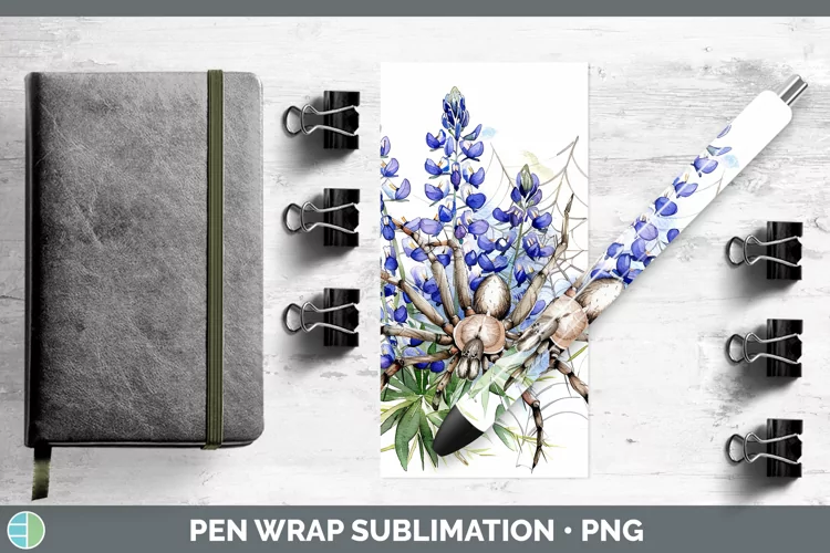 Halloween Spiderweb Flowers Bluebonnet Pen Wrap Sublimation