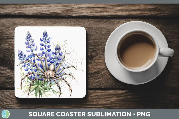 Halloween Spiderweb Flowers Bluebonnet Square Coaster Sublim