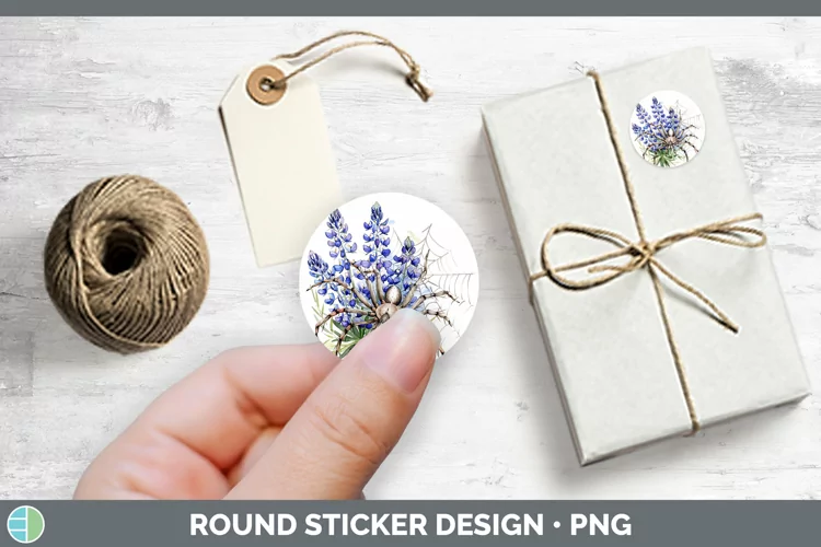 Halloween Spiderweb Flowers Bluebonnet Stickers | Round Labe