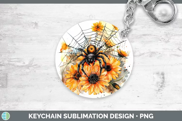 Halloween Spiderweb Flowers Calendula Keychain Sublimation K