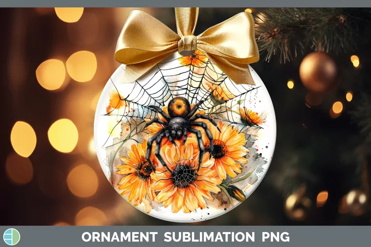 Halloween Spiderweb Flowers Calendula Ornament Sublimation B