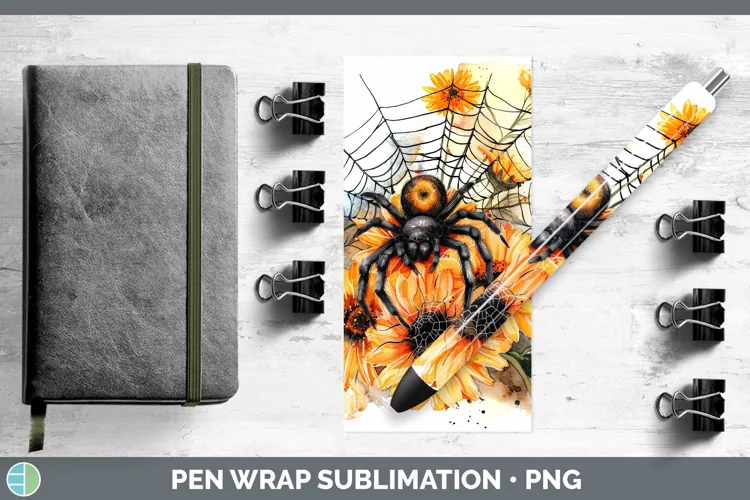 Halloween Spiderweb Flowers Calendula Pen Wrap Sublimation E