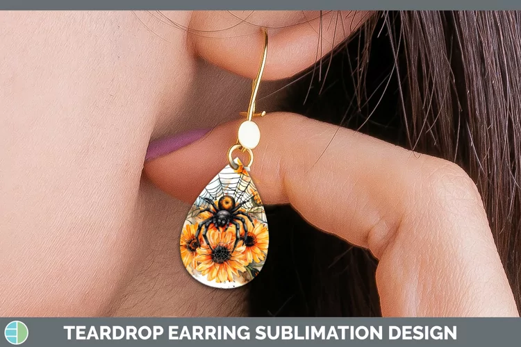 Halloween Spiderweb Flowers Calendula Teardrop Earrings Subl