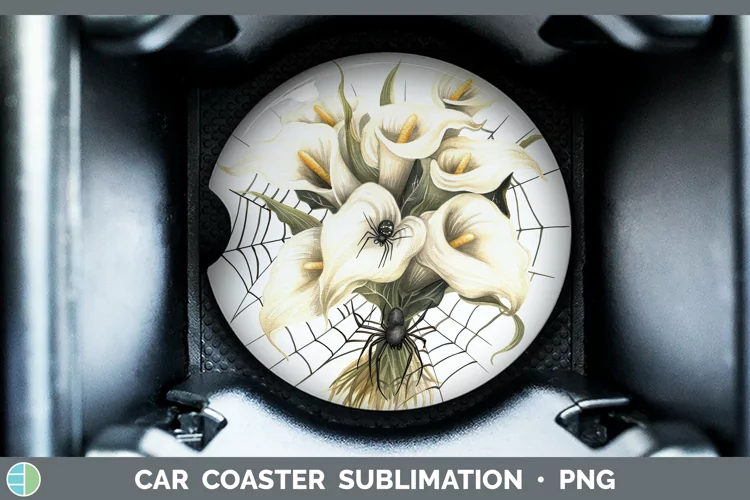 Halloween Spiderweb Flowers Calla Lily Car Coaster Sublimati