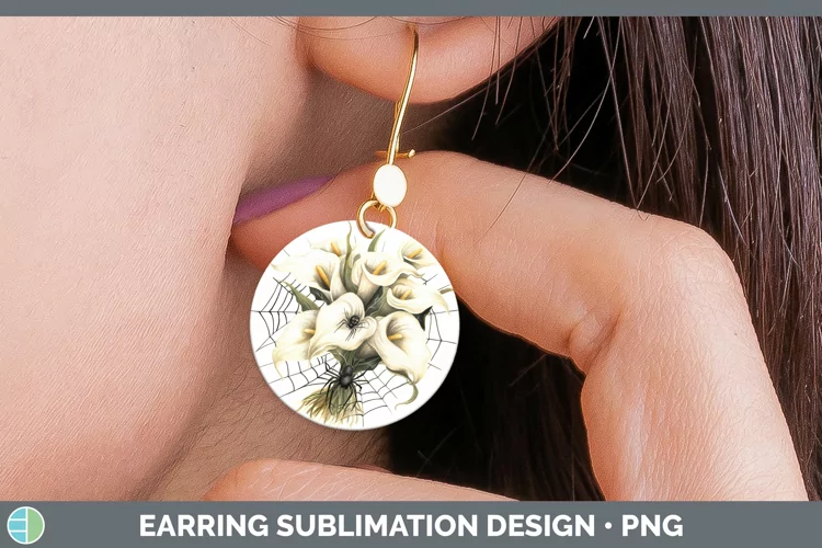 Halloween Spiderweb Flowers Calla Lily Round Earrings Sublim