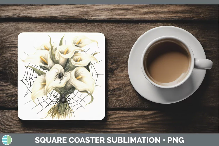 Halloween Spiderweb Flowers Calla Lily Square Coaster Sublim