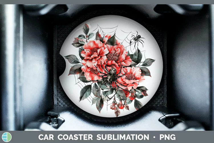 Halloween Spiderweb Flowers Camellia Car Coaster Sublimation