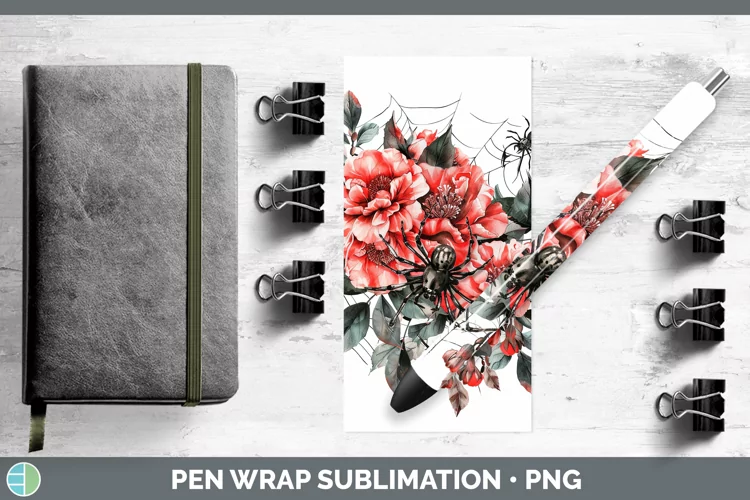 Halloween Spiderweb Flowers Camellia Pen Wrap Sublimation Ep
