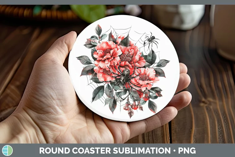 Halloween Spiderweb Flowers Camellia Round Coaster Sublimati