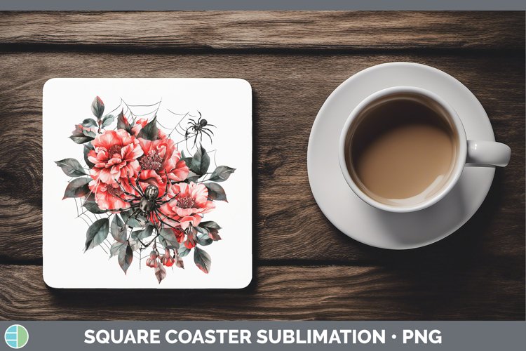 GorgeousHalloween Spiderweb Flowers Square Coaster design.