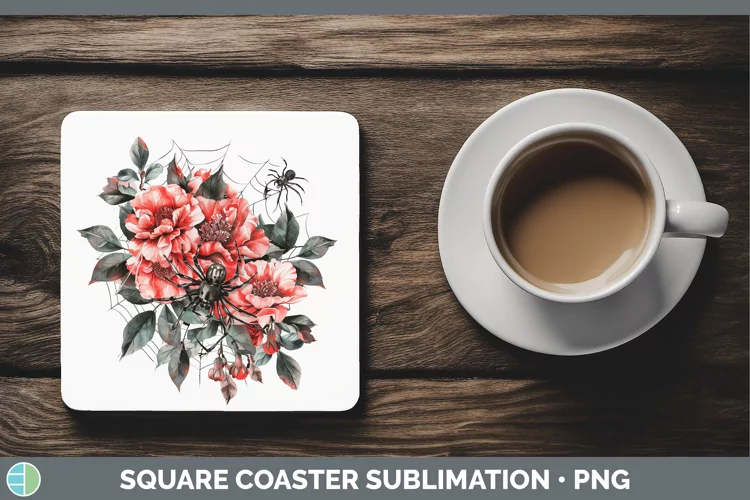 Halloween Spiderweb Flowers Camellia Square Coaster Sublimat