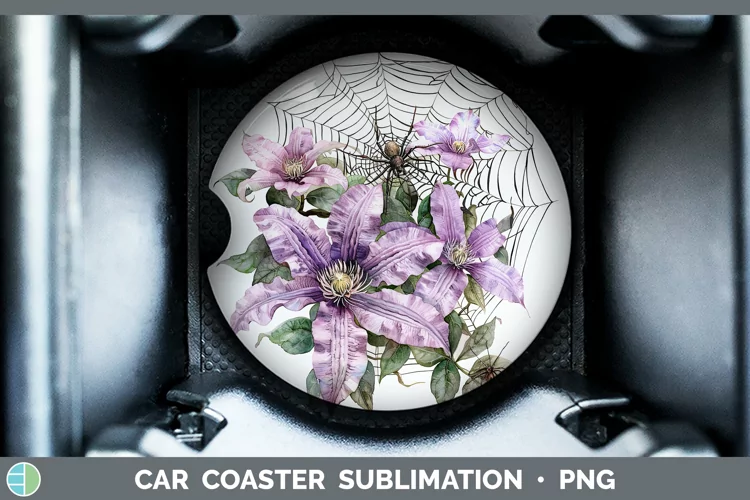 Halloween Spiderweb Flowers Clematis Car Coaster Sublimation