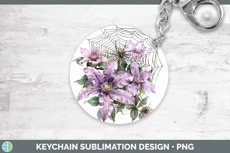Halloween Spiderweb Flowers Clematis Keychain Sublimation Ke
