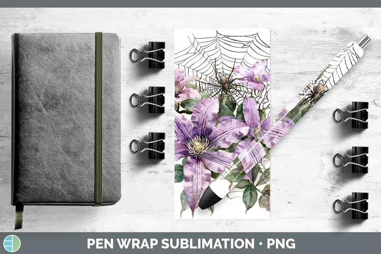 Halloween Spiderweb Flowers Clematis Pen Wrap Sublimation Ep