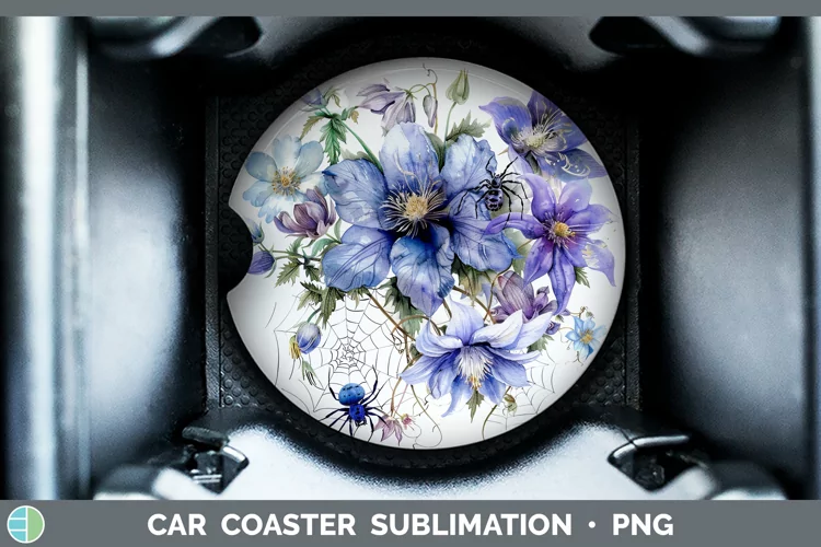 Halloween Spiderweb Flowers Columbine Car Coaster Sublimatio