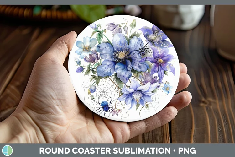 Halloween Spiderweb Flowers Columbine Round Coaster Sublimat