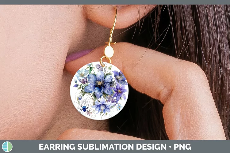 Halloween Spiderweb Flowers Columbine Round Earrings Sublima