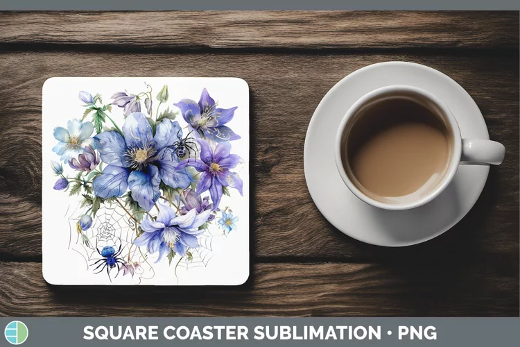Halloween Spiderweb Flowers Columbine Square Coaster Sublima