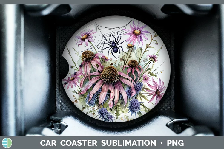 Halloween Spiderweb Flowers Coneflower Car Coaster Sublimati