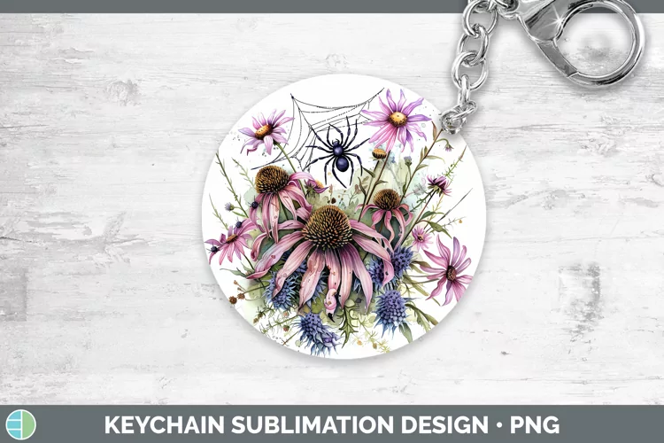Halloween Spiderweb Flowers Coneflower Keychain Sublimation