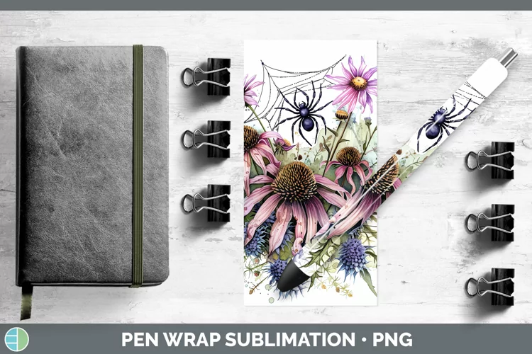Halloween Spiderweb Flowers Coneflower Pen Wrap Sublimation