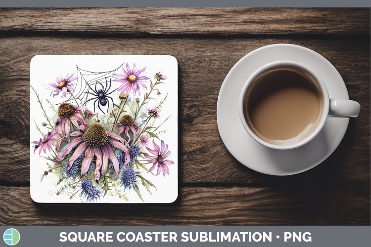 GorgeousHalloween Spiderweb Flowers Square Coaster design.
