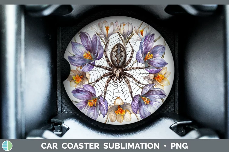 Halloween Spiderweb Flowers Crocus Car Coaster Sublimation C