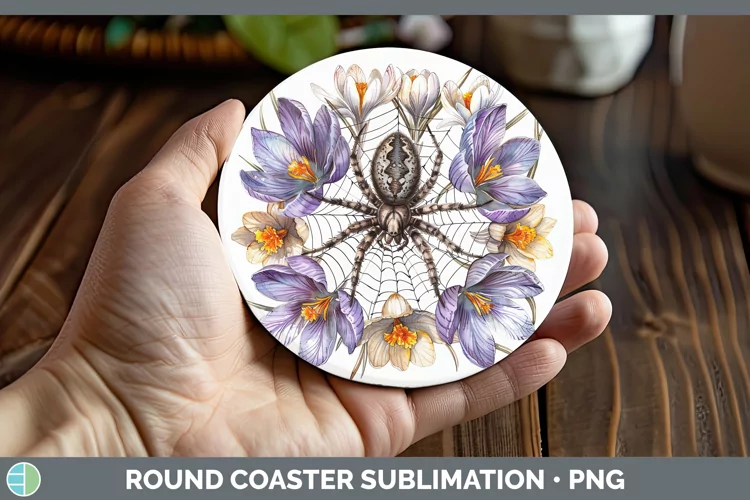 Halloween Spiderweb Flowers Crocus Round Coaster Sublimation