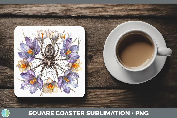Halloween Spiderweb Flowers Crocus Square Coaster Sublimatio
