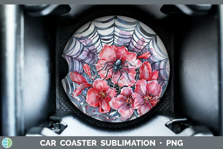 Halloween Spiderweb Flowers Cyclamen Car Coaster Sublimation