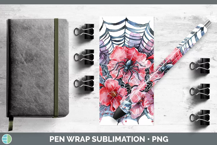 Halloween Spiderweb Flowers Cyclamen Pen Wrap Sublimation Ep