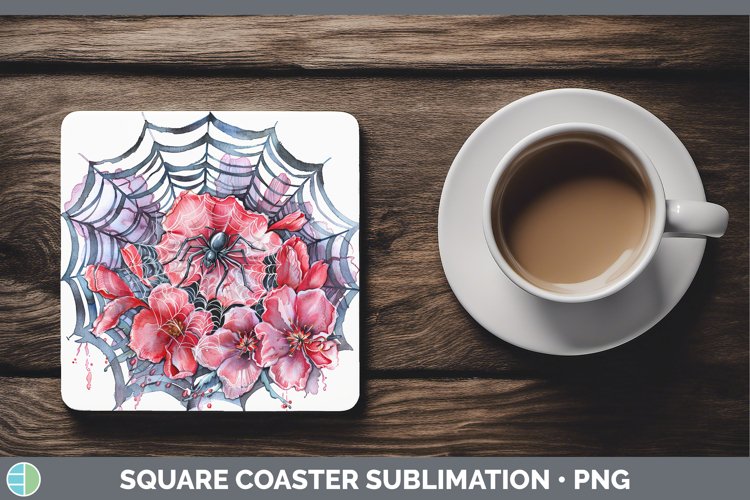 GorgeousHalloween Spiderweb Flowers Square Coaster design.