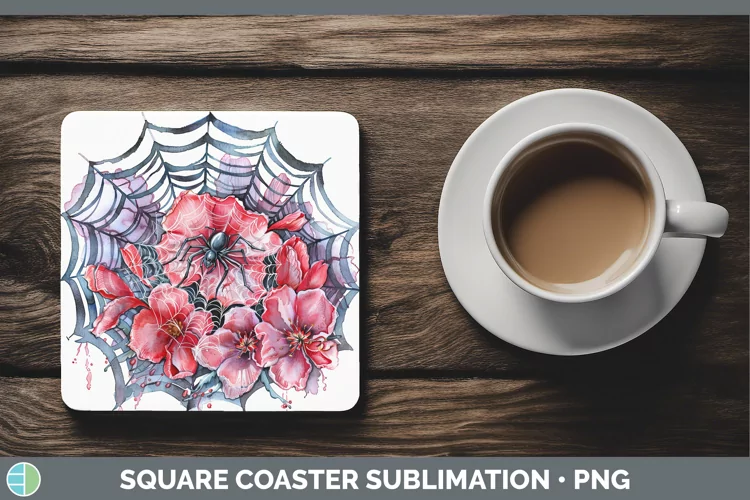 Halloween Spiderweb Flowers Cyclamen Square Coaster Sublimat