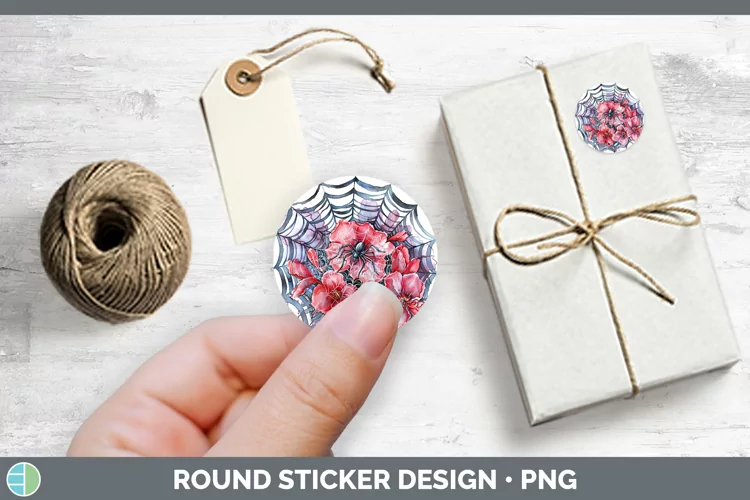 Halloween Spiderweb Flowers Cyclamen Stickers | Round Labels