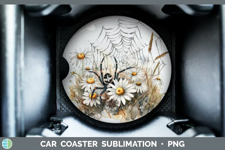 Halloween Spiderweb Flowers Daisy Car Coaster Sublimation Co