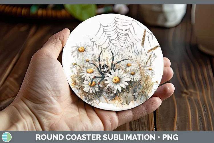 Halloween Spiderweb Flowers Daisy Round Coaster Sublimation