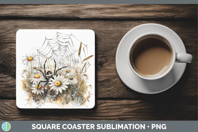 Halloween Spiderweb Flowers Daisy Square Coaster Sublimation