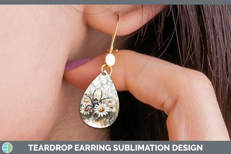 Halloween Spiderweb Flowers Daisy Teardrop Earrings Sublimat