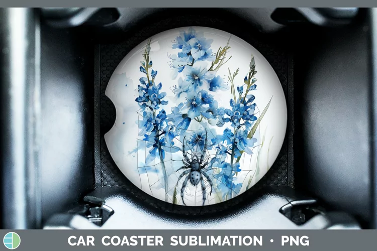 Halloween Spiderweb Flowers Delphinium Car Coaster Sublimati