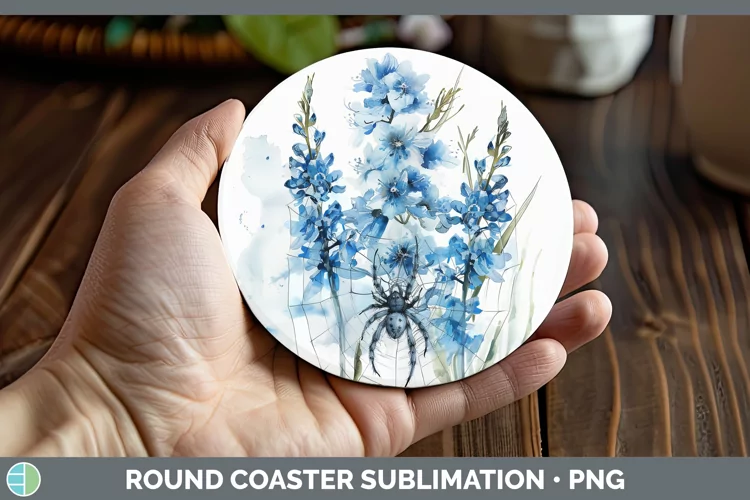 Halloween Spiderweb Flowers Delphinium Round Coaster Sublima