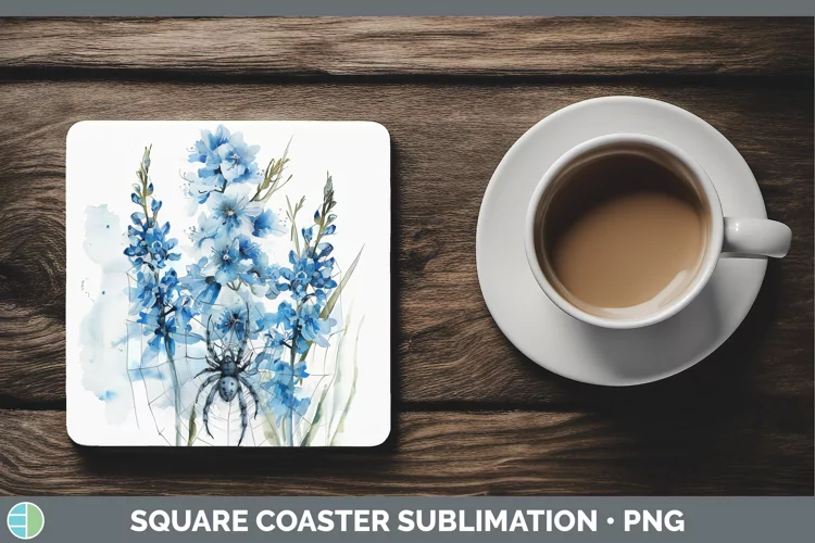 Halloween Spiderweb Flowers Delphinium Square Coaster Sublim