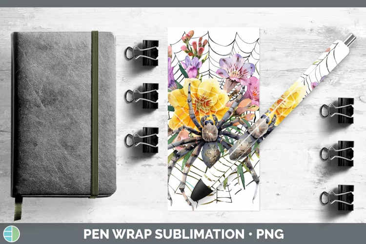 Halloween Spiderweb Flowers Freesia Pen Wrap Sublimation Epo