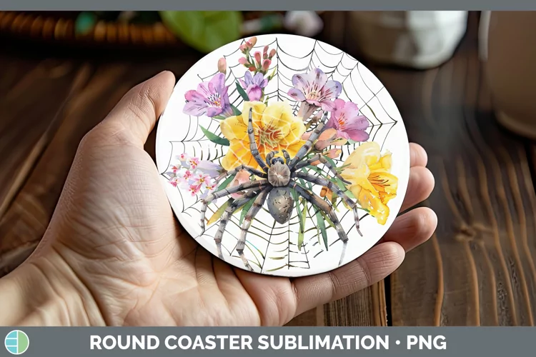 Halloween Spiderweb Flowers Freesia Round Coaster Sublimatio