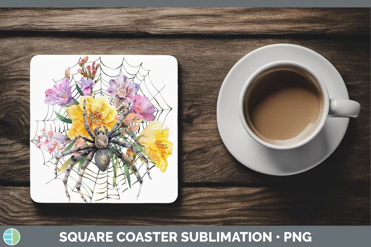 Halloween Spiderweb Flowers Freesia Square Coaster Sublimati