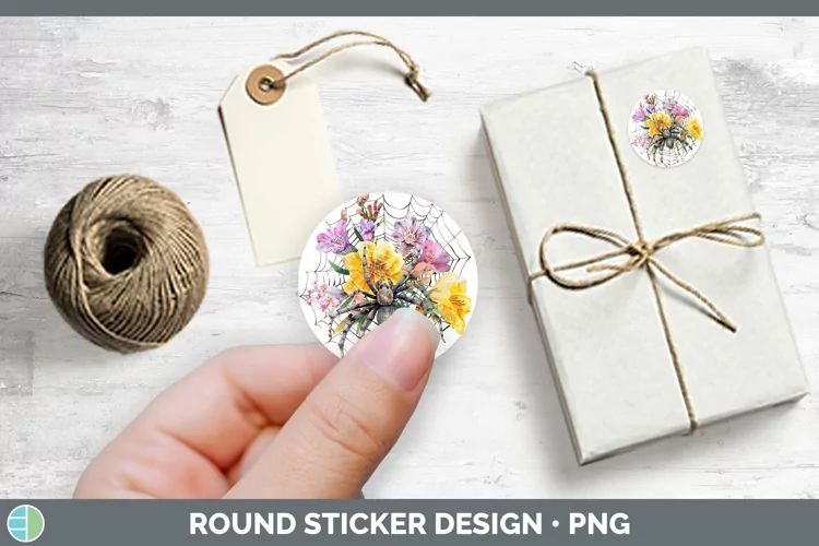 Halloween Spiderweb Flowers Freesia Stickers | Round Labels